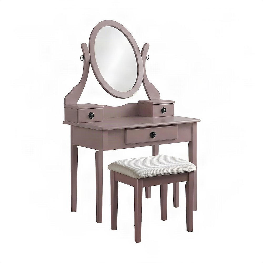 Wood Makeup Vanity Table and Stool Set with Upholstered Seat, Girls, Rose Gold