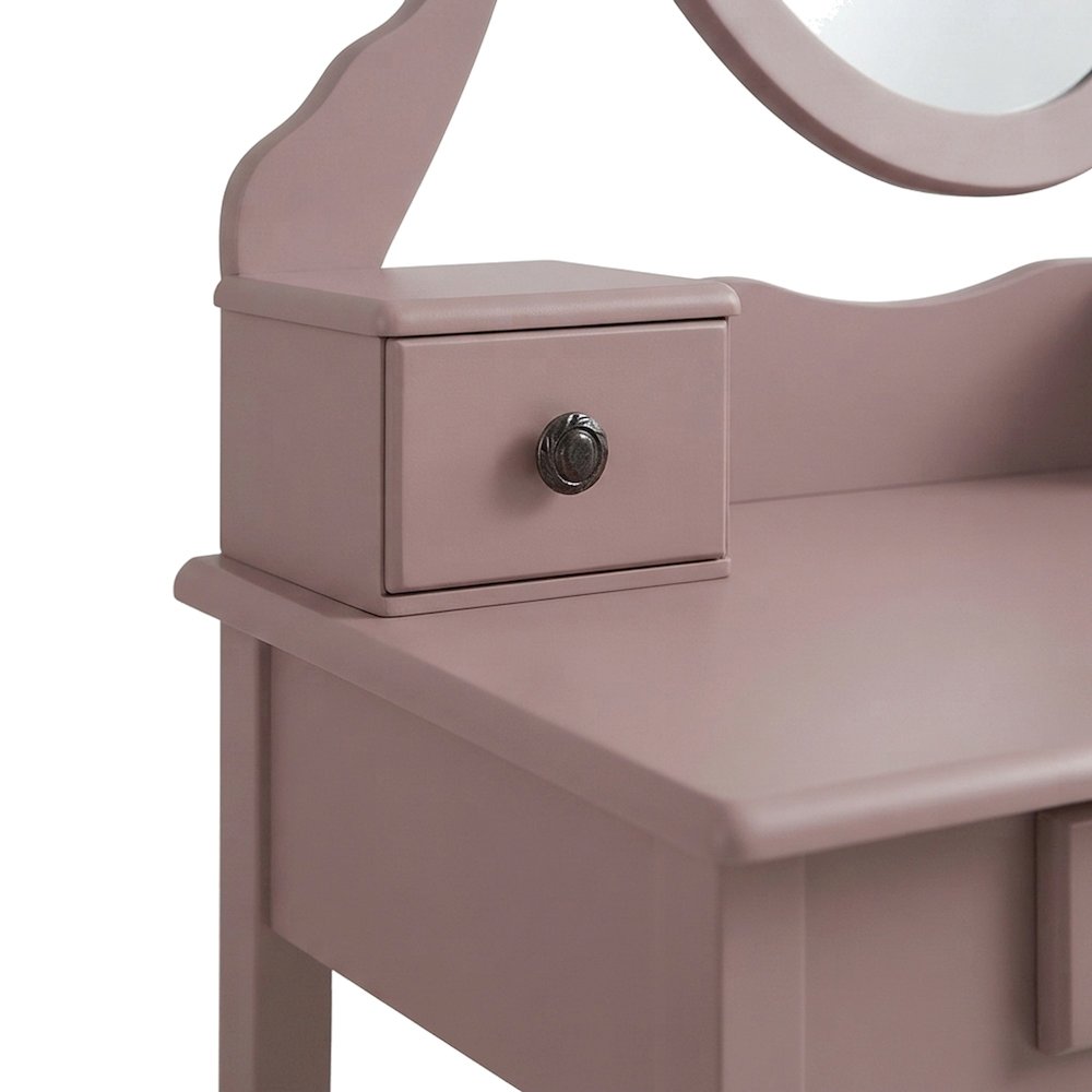 Wood Makeup Vanity Table and Stool Set with Upholstered Seat, Girls, Rose Gold