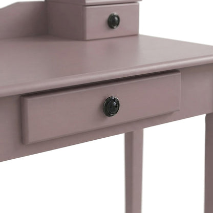 Wood Makeup Vanity Table and Stool Set with Upholstered Seat, Girls, Rose Gold