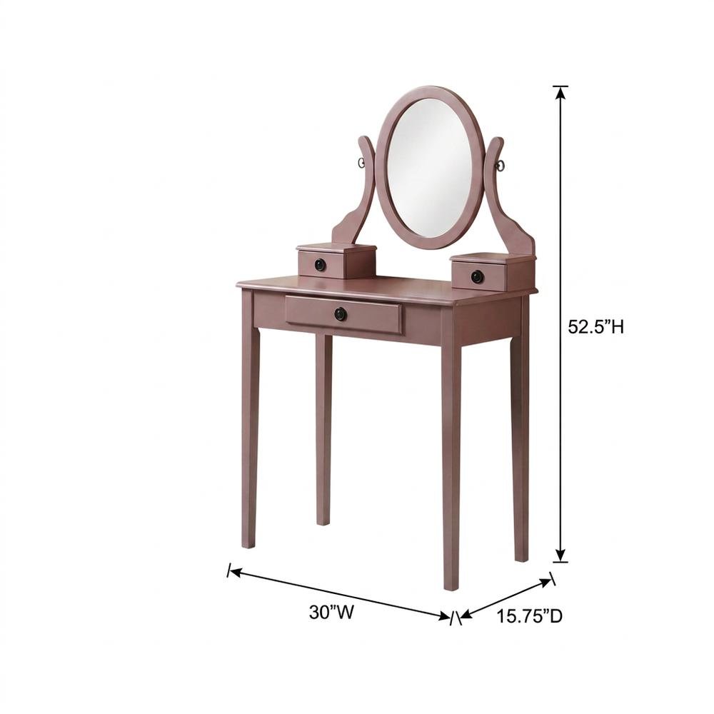 Wood Makeup Vanity Table and Stool Set with Upholstered Seat, Girls, Rose Gold