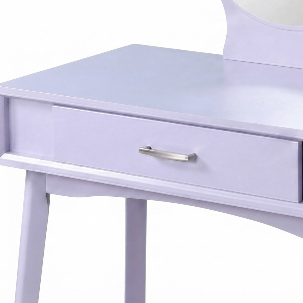 Contemporary Wood and Glass Small Vanity Desk with Upholstered Stool, Purple
