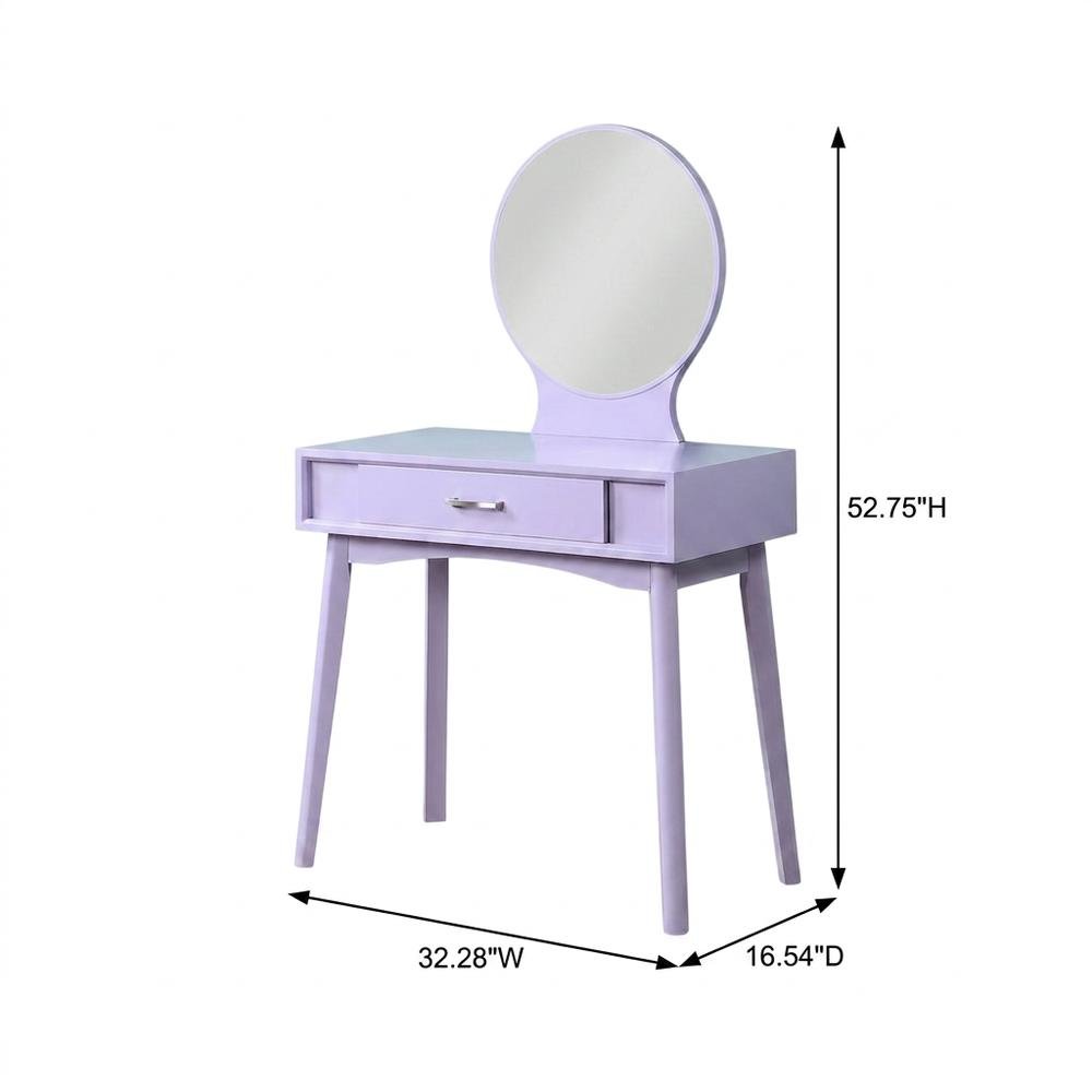 Contemporary Wood and Glass Small Vanity Desk with Upholstered Stool, Purple