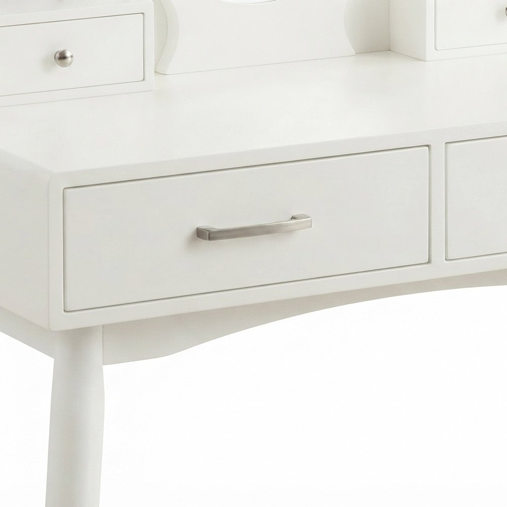 Wood and MDF Makeup Vanity Desk and Upholstered Stool with Mirror, White