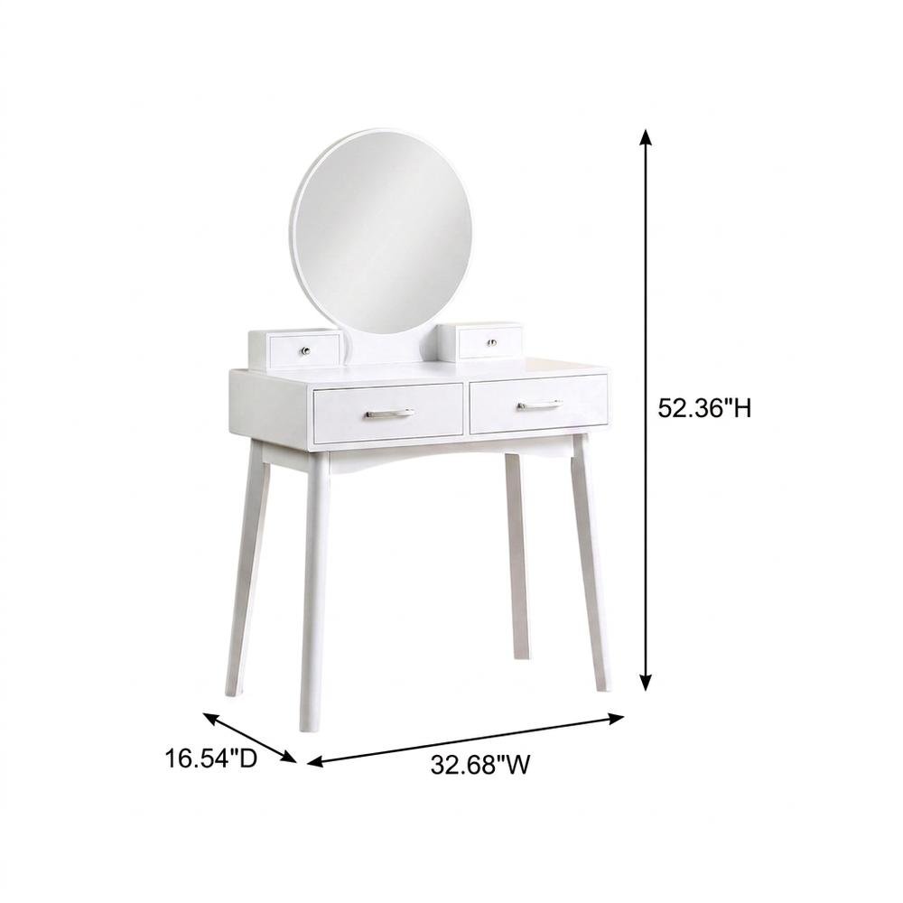 Wood and MDF Makeup Vanity Desk and Upholstered Stool with Mirror, White