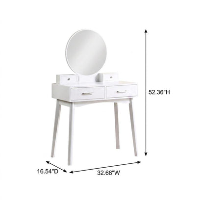 Wood and MDF Makeup Vanity Desk and Upholstered Stool with Mirror, White