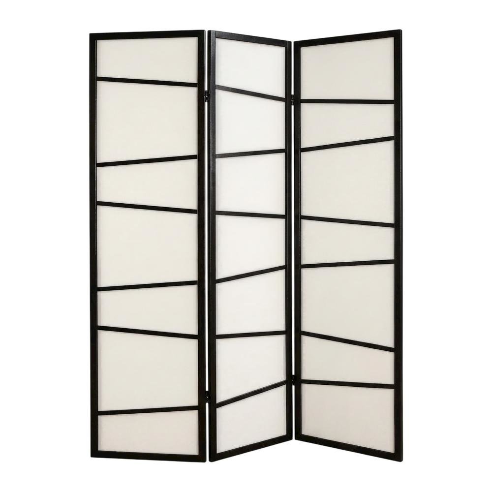 Black 3-Panel Wood Folding Room Divider, Fabric, 71 Inch