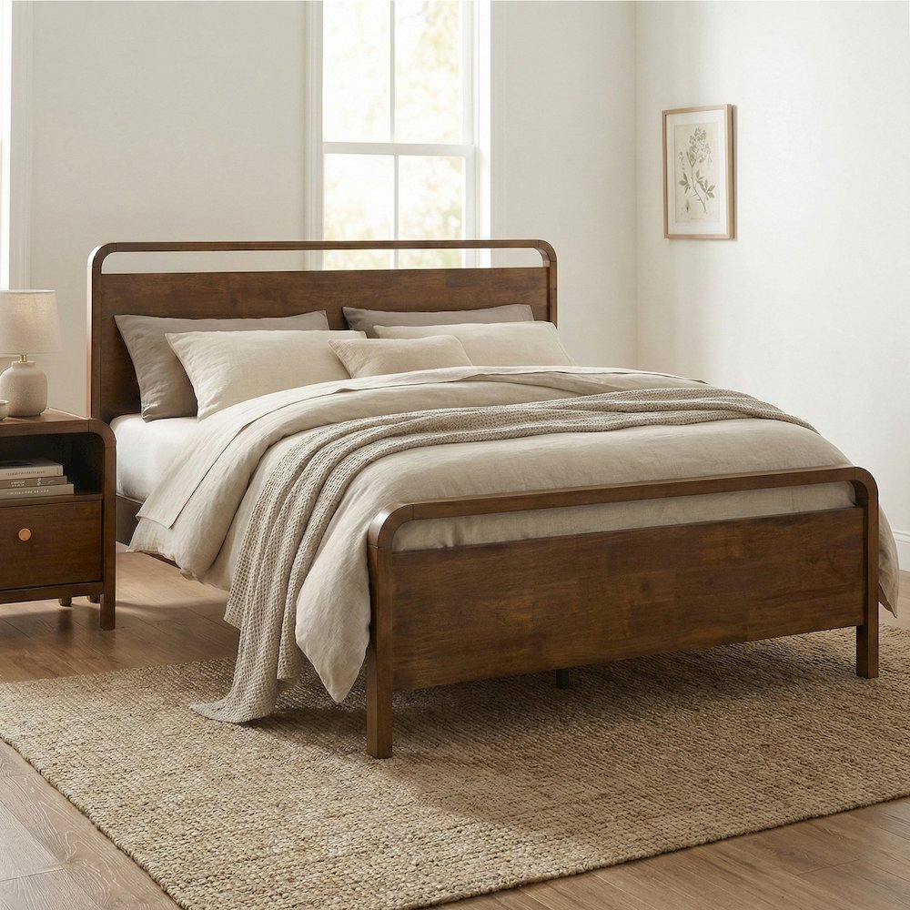 Eldren Wood Bedroom Set, King Platform Bed with Dresser Mirror Nightstand, Chest