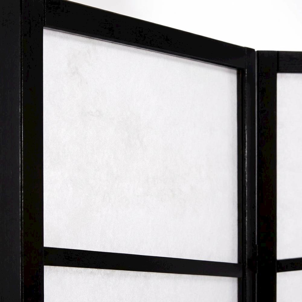 Black 3-Panel Wood Folding Room Divider, Fabric, 71 Inch
