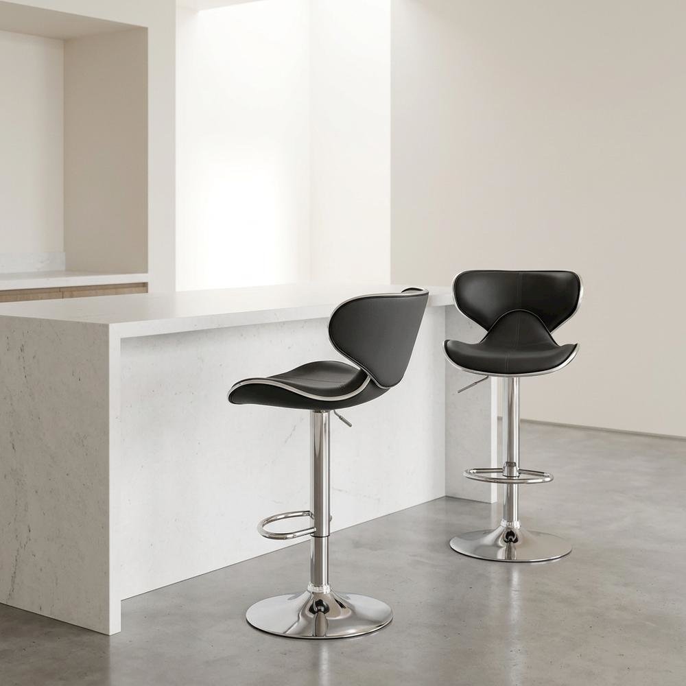 Gray Leatherette Adjustable Swivel Barstool with Chrome Base, Set of 2