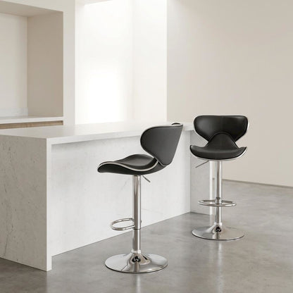 Gray Leatherette Adjustable Swivel Barstool with Chrome Base, Set of 2