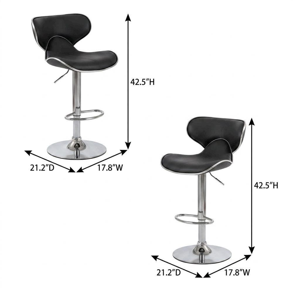 Gray Leatherette Adjustable Swivel Barstool with Chrome Base, Set of 2