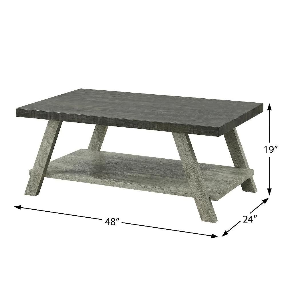 3-Piece Wood Shelf Coffee Table Set Weathered Walnut Gray with Storage