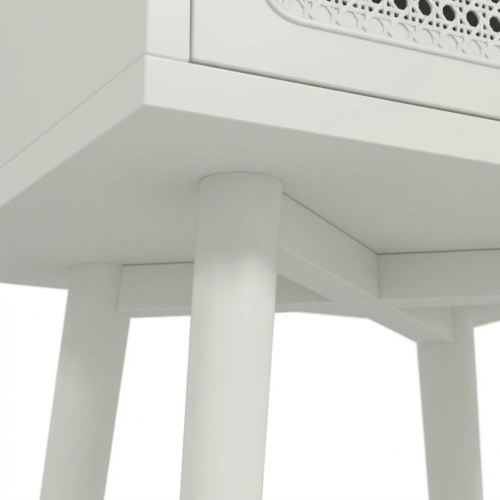 Cream White Dual-Tier Storage Nightstand with Spacious Surface and Modern Design