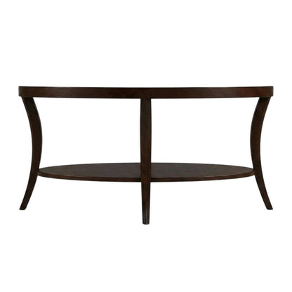 Espresso Oval Coffee Table with Shelf and Sturdy Construction for Living Room