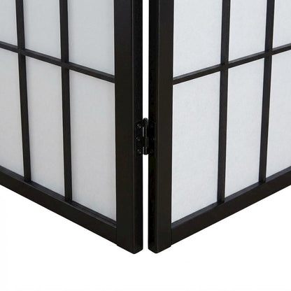 Black 4-Panel Wood Folding Room Divider, Rice Paper, 71 Inch