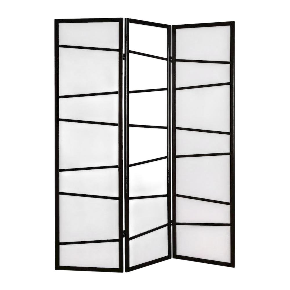 Black 3-Panel Wood Folding Room Divider, Fabric, 71 Inch