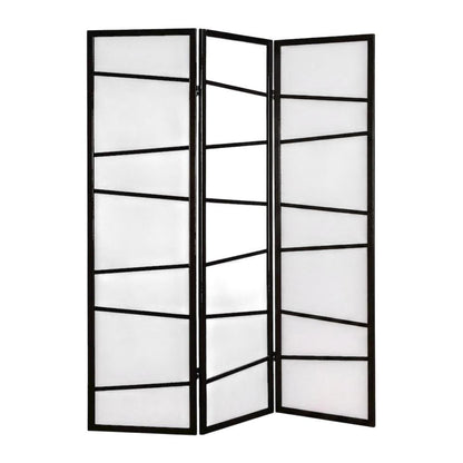 Black 3-Panel Wood Folding Room Divider, Fabric, 71 Inch