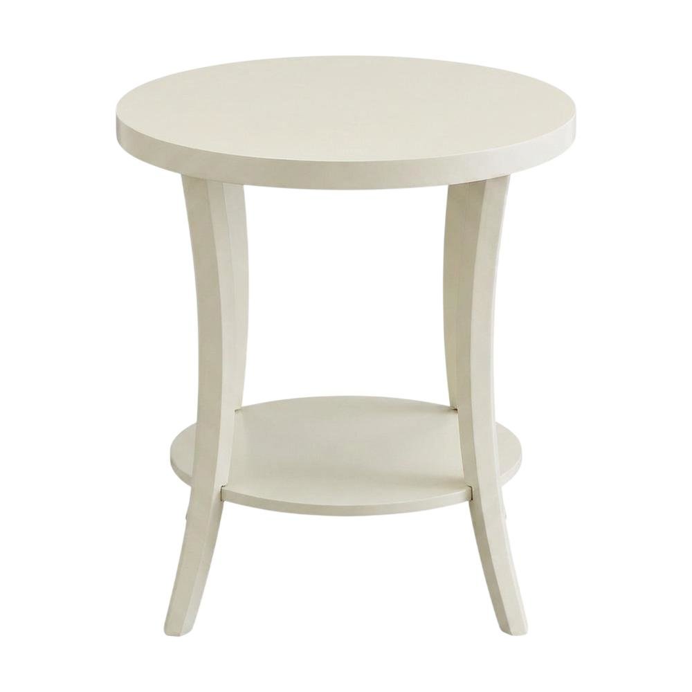 Round End Table with Shelf in Ivory for Living Rooms