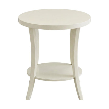 Round End Table with Shelf in Ivory for Living Rooms