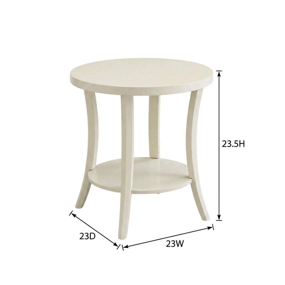 Round End Table with Shelf in Ivory for Living Rooms