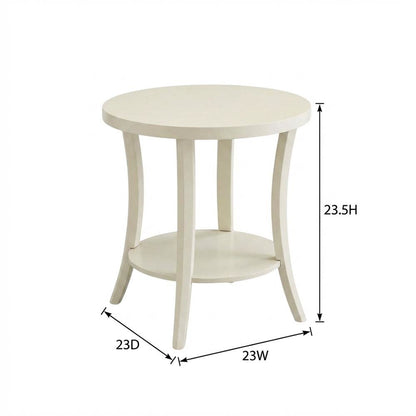 Round End Table with Shelf in Ivory for Living Rooms