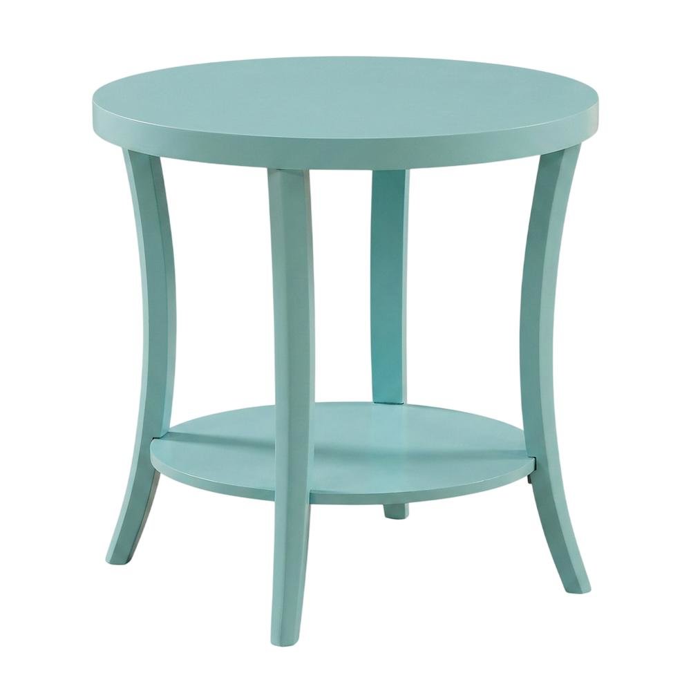 Teal Round End Table with Shelf for Lounge and Living Spaces
