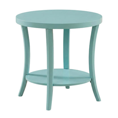 Teal Round End Table with Shelf for Lounge and Living Spaces