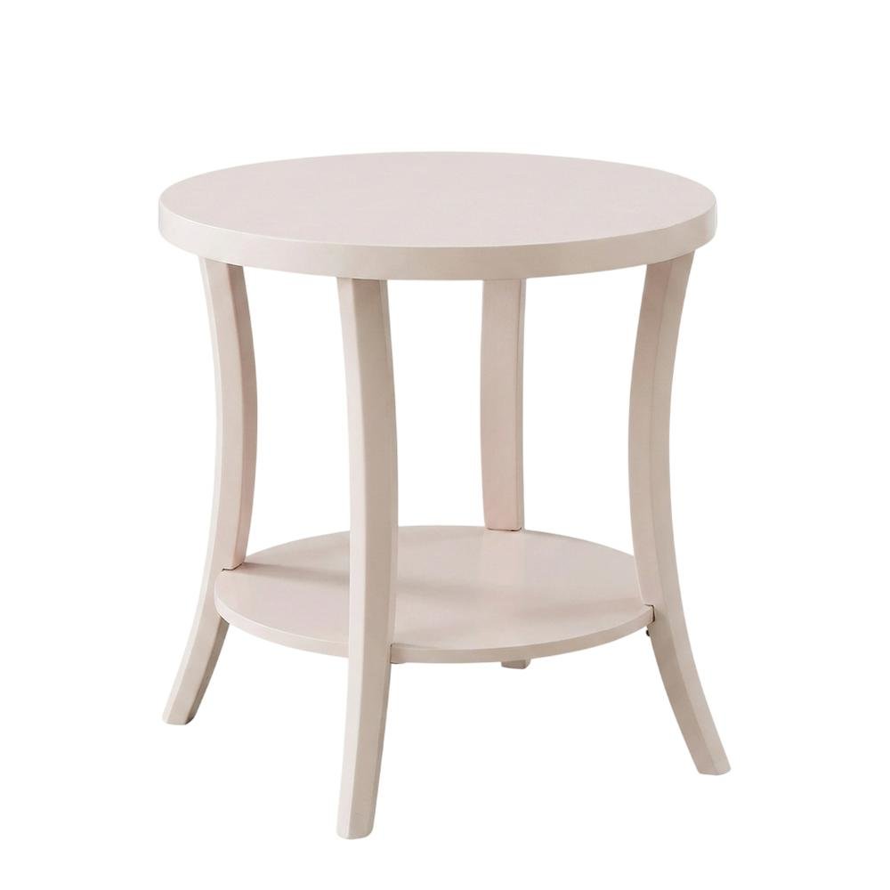 Pink round end table with shelf, modern design for living room accents