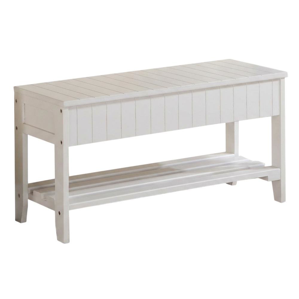 White Solid Wood Shoe Bench with Storage, Entryway Seating and Organizer