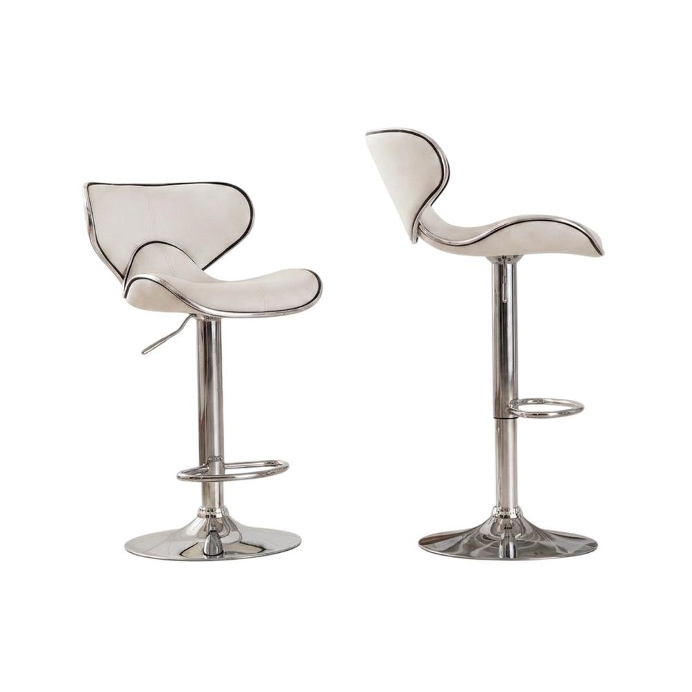 White Leatherette Swivel Barstool Set with Chrome Base and Adjustable Height