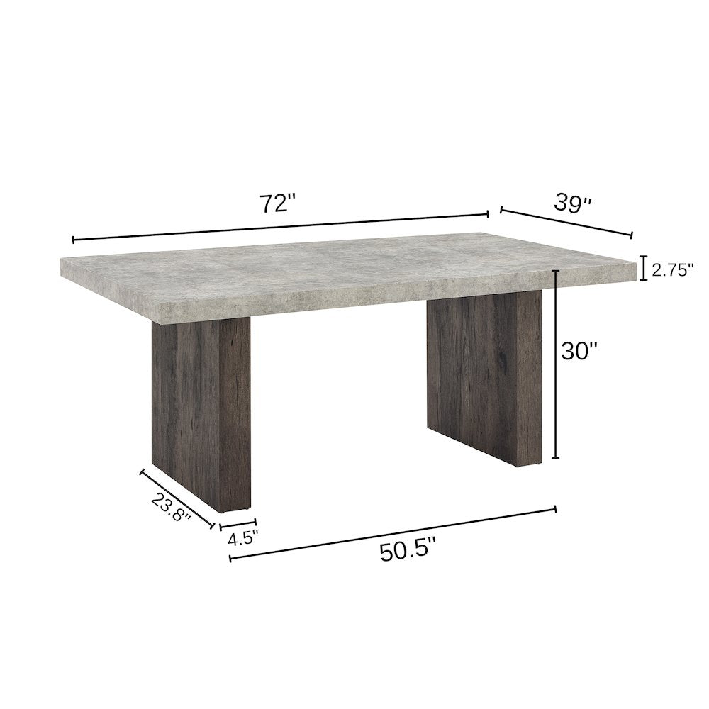 Sorlen 7-Piece Dining Set, 3D Faux Concrete Table with 6 Chocolate Fabric Chairs
