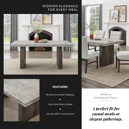 Sorlen 7-Piece Dining Set, 3D Faux Concrete Table with 6 Chocolate Fabric Chairs