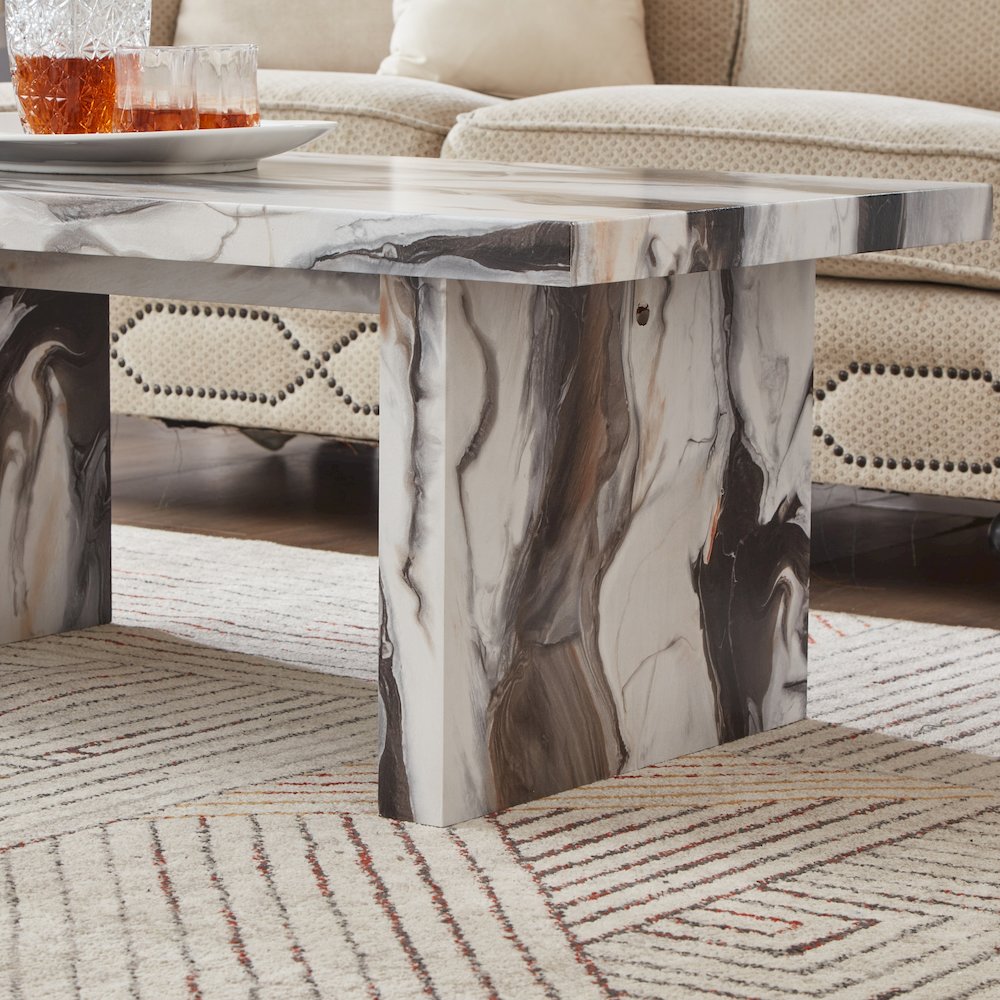 Cavira 3-Piece Faux Marble Coffee Table Set, Table and Two End Tables, Off-white