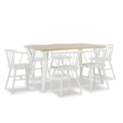 Alwynn White and Natural Wood 7-Pc Dining Set, Table with 6 Windsor Chairs