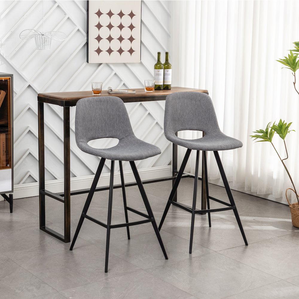 Porth Fabric Kitchen 28.25" Barstools, Set of 2, Gray
