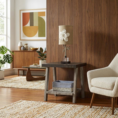 Brown, End Side Table, Open Shelf, Quality Build, Durable Wood Frame