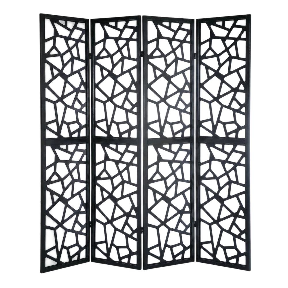 Black 4-Panel Wood Folding Room Divider, Fabric, 70 Inch