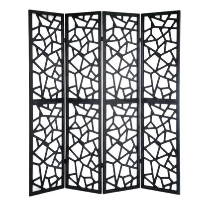 Black 4-Panel Wood Folding Room Divider, Fabric, 70 Inch