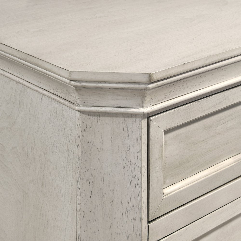 Maderne Wood 7-Drawer Dresser with Mirror, Antique White Finish