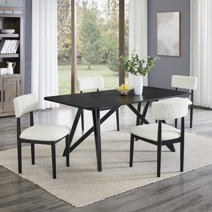 Axler 5-Piece Dining Set, Tripod-Cross Dining Table with 4 Boucle Chairs, Black