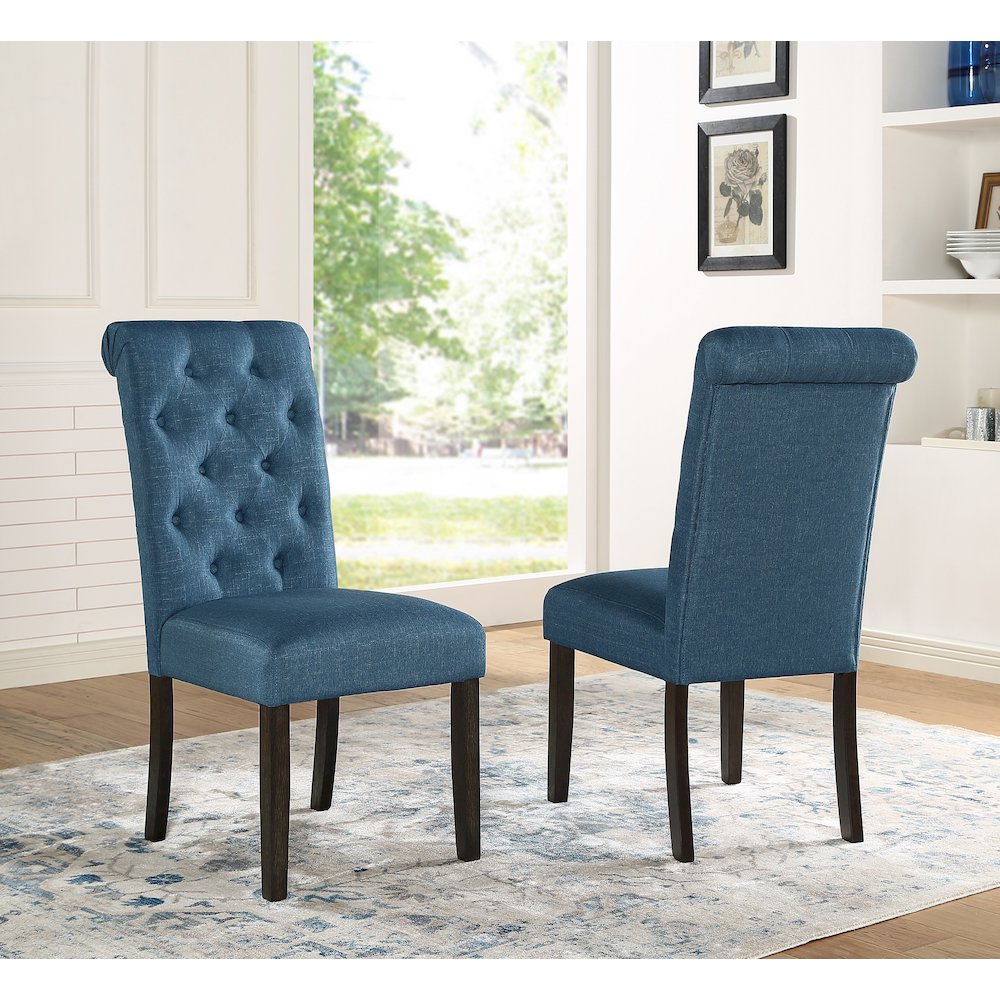 Leviton Antique Black Finished Wood Dining Set, Table with Four Chairs, Blue