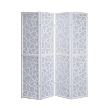 White 4-Panel Wood Folding Room Divider, Fabric, 70 Inch