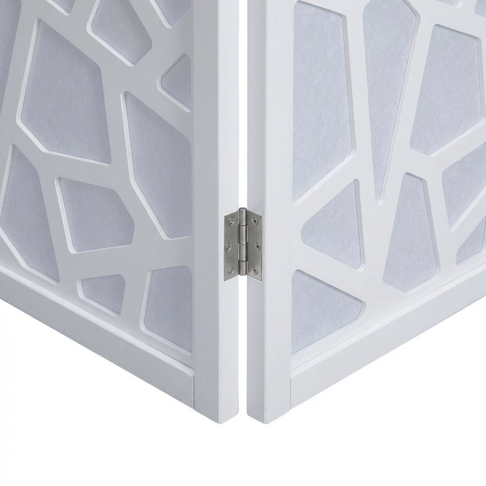 White 4-Panel Wood Folding Room Divider, Fabric, 70 Inch