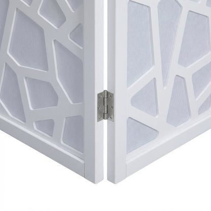White 4-Panel Wood Folding Room Divider, Fabric, 70 Inch