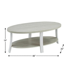White Oval Wood Shelf Coffee Table with Contemporary Design and Storage Space