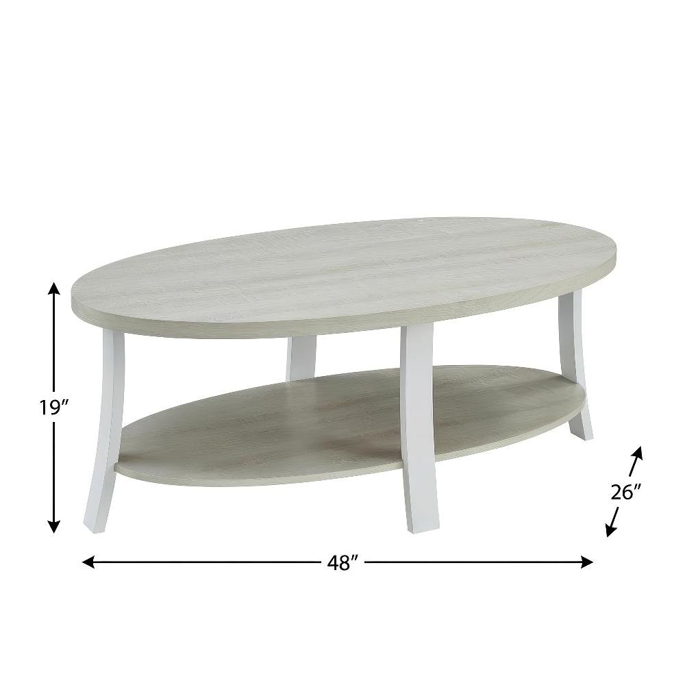 White Oval Wood Shelf Coffee Table with Contemporary Design and Storage Space