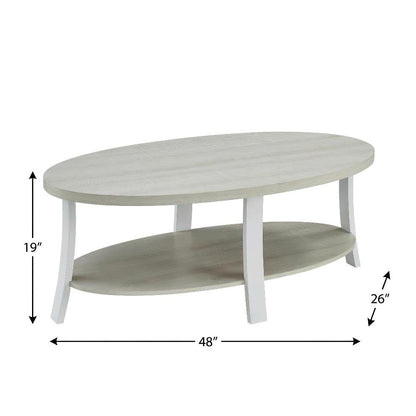 White Oval Wood Shelf Coffee Table with Contemporary Design and Storage Space