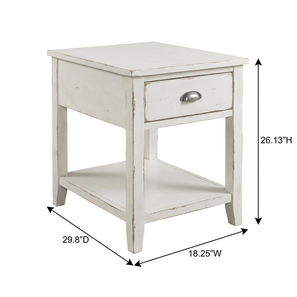 White Wash Finish Nightstand with 3 Drawers and Patched Wood Top