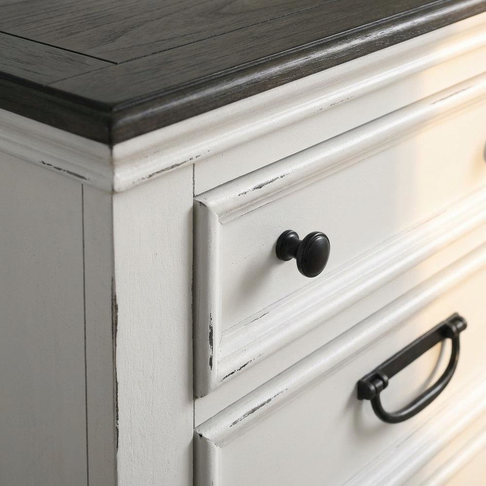 Weathered White and Gray Nightstand with 3 Drawers and Rustic Style