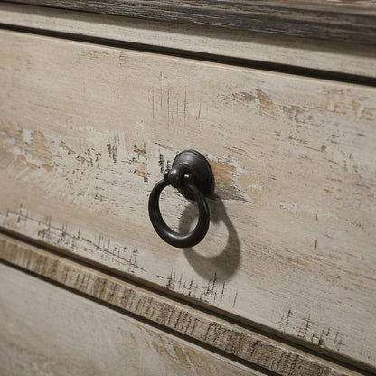 White Wash Finish Nightstand with 3 Drawers and Patched Wood Top